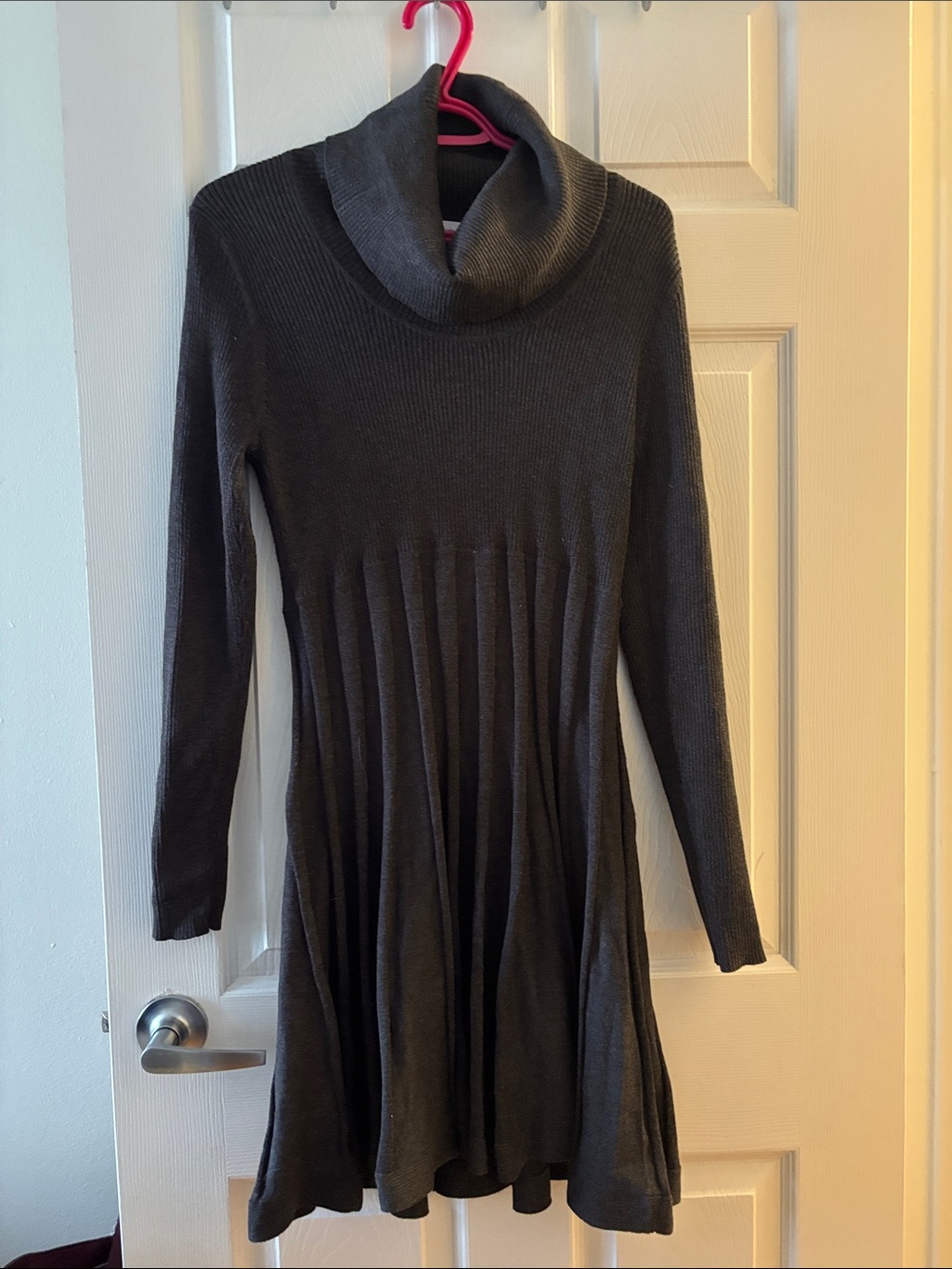 Calvin Klein Charcoal Ribbed Cowl Neck Sweater Dress